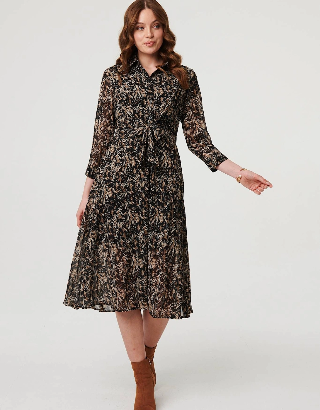 Abstract Tie Waist Shirt Midi Dress, 2 of 1