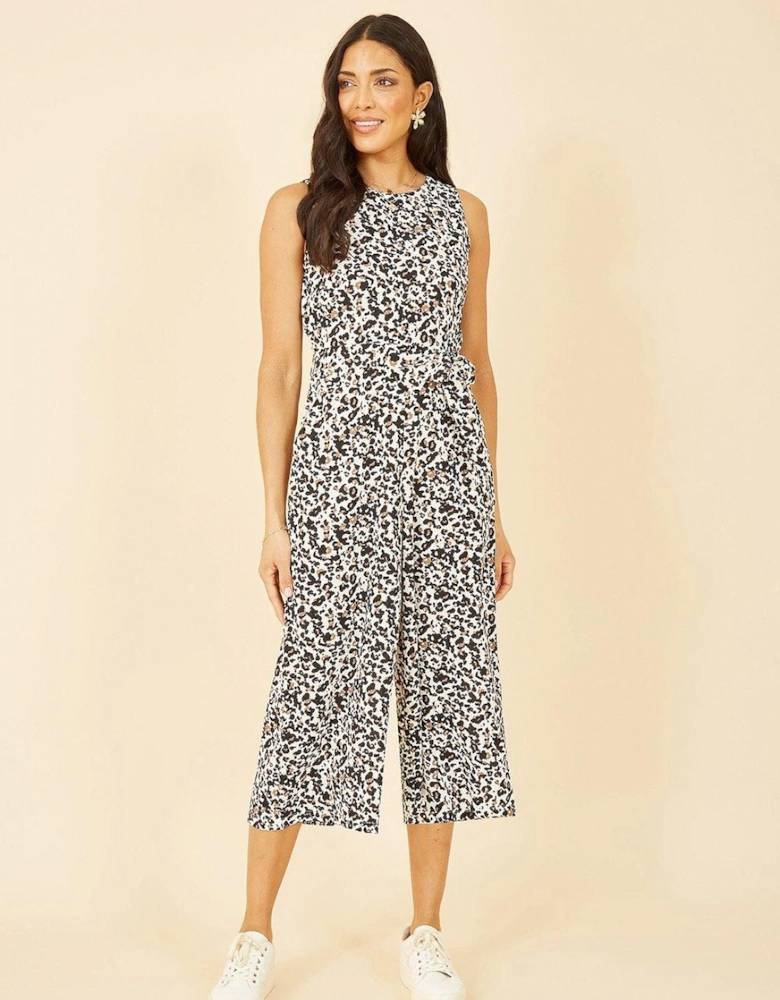Brown Animal Print Sleeveless Culotte Jumpsuit