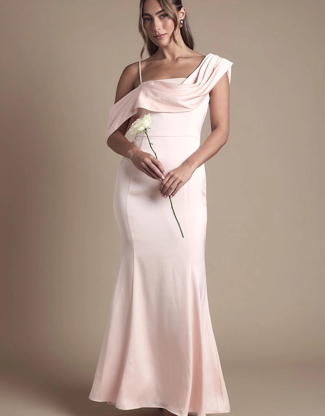 Drape Detail Satin Strappy Maxi Bridesmaid Dress, 2 of 1