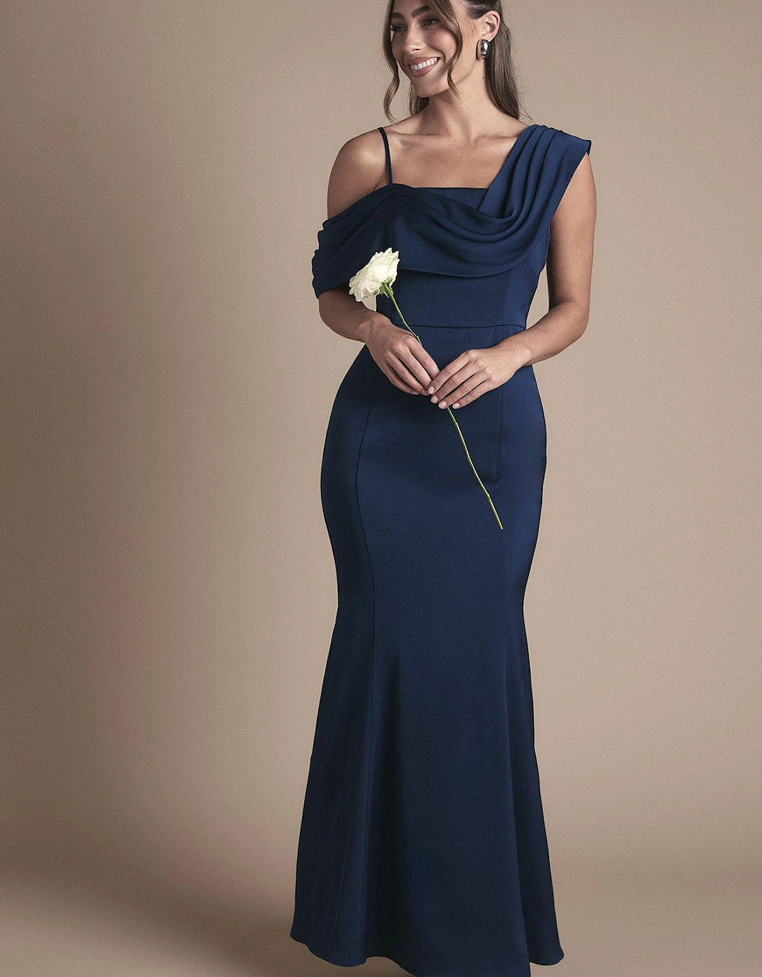 Drape Detail Satin Strappy Maxi Bridesmaid Dress, 2 of 1