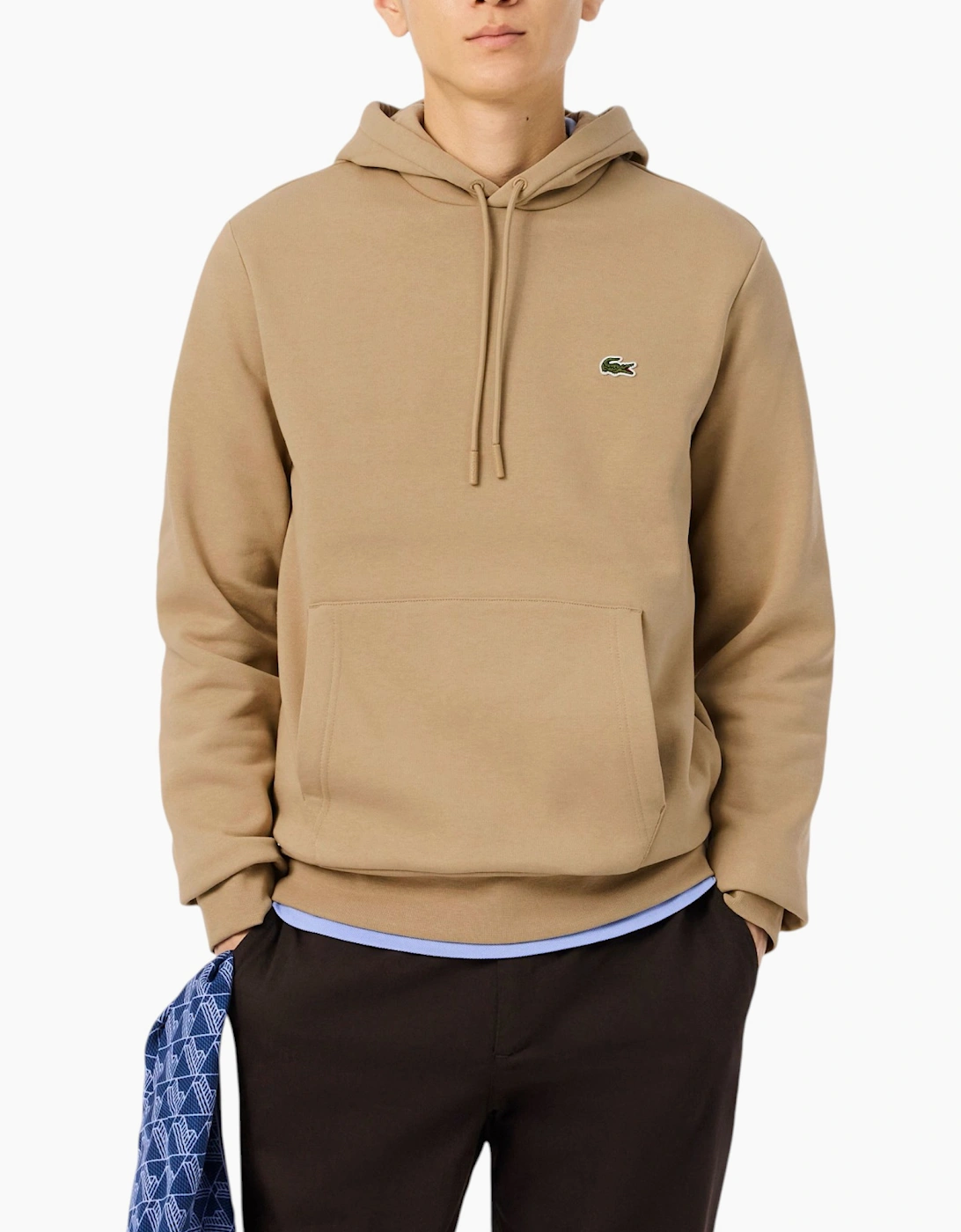 Lacoste Men's Cream Fleece Hoodie Organic Cotton Pullover Classic Fit Sportswear Hooded  40 L