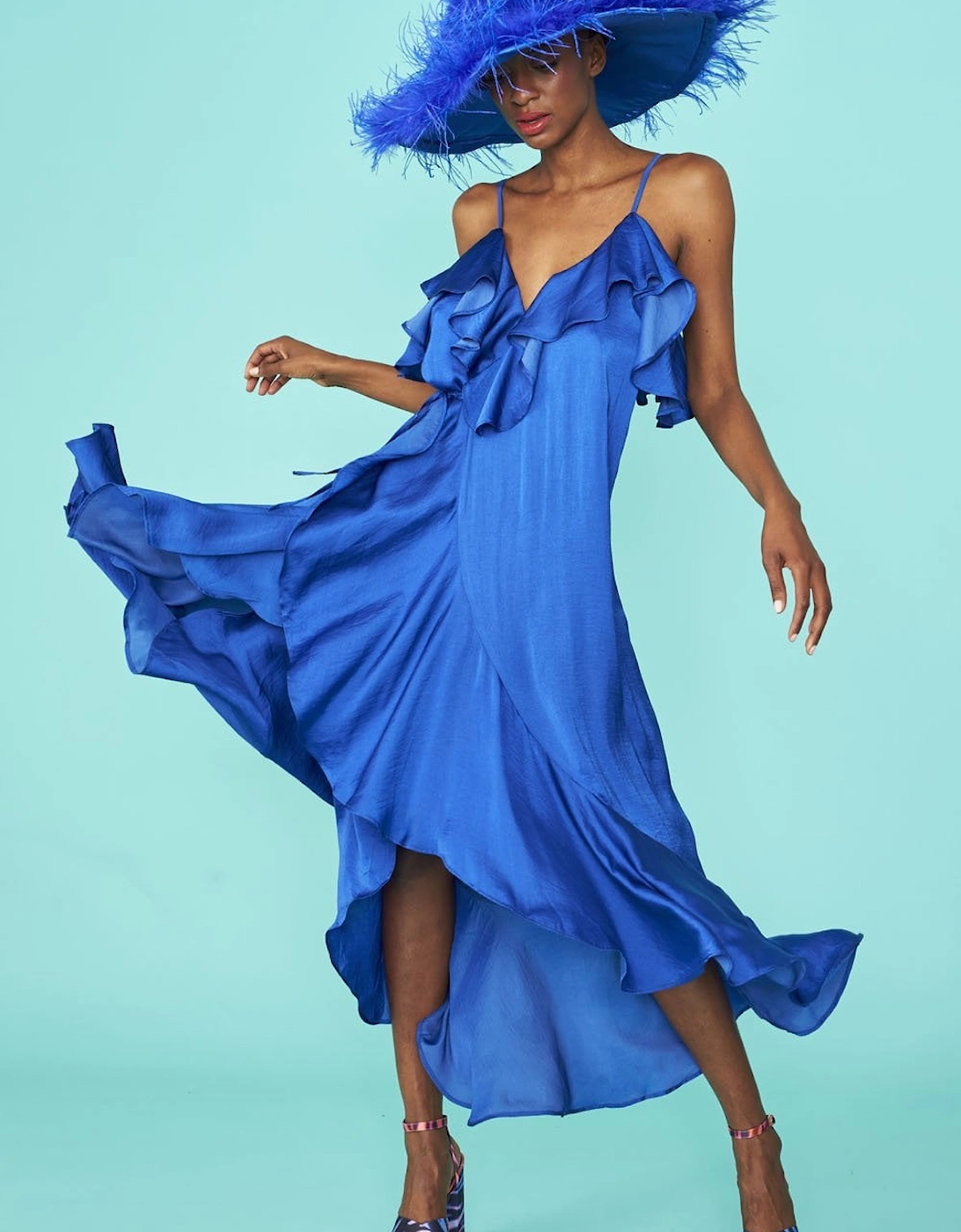 Blue Silk Blend Maxi Ruffle Dress, 5 of 4