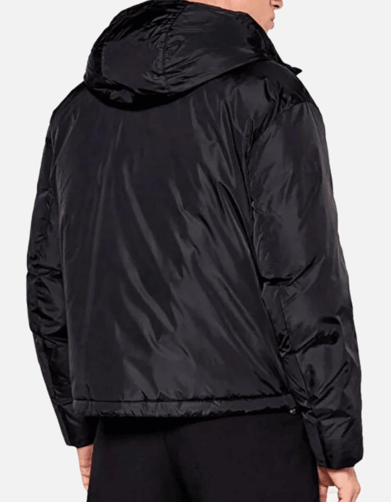 Nylon Zip Up Hooded Black Puffer Jacket