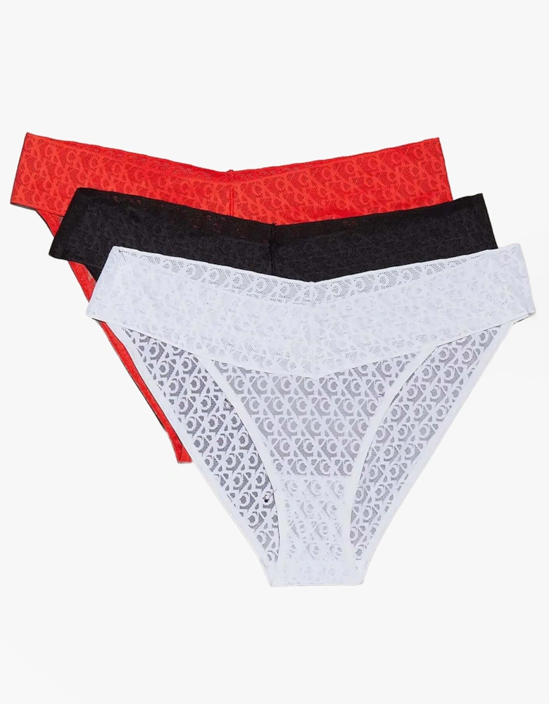 ICON LOGO LACE 3 Pack Womens Bikini Briefs Black/White/Molten