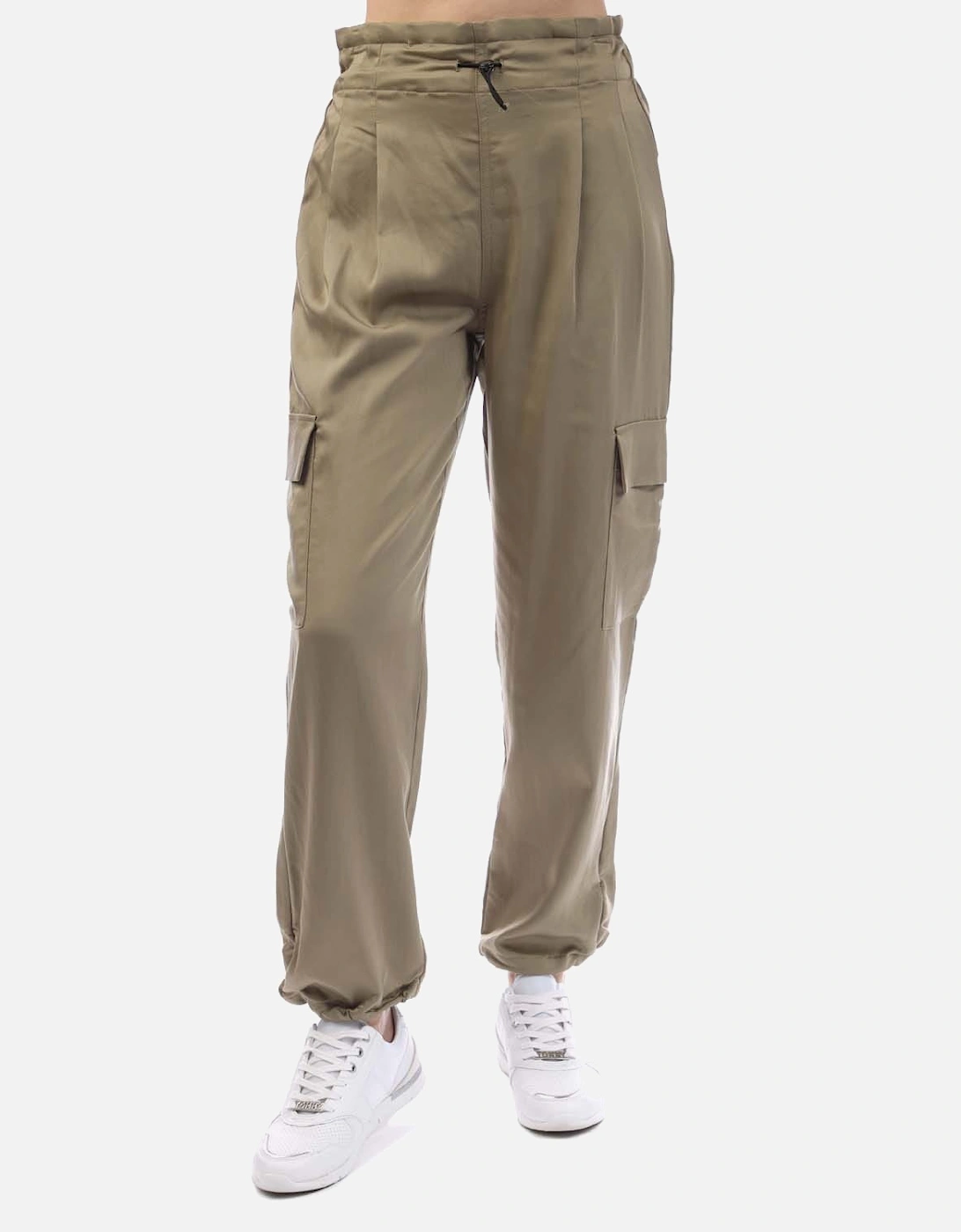 DKNY Women's Soft Cargo Pants with a Bungee Waist - Cream - Size: 10