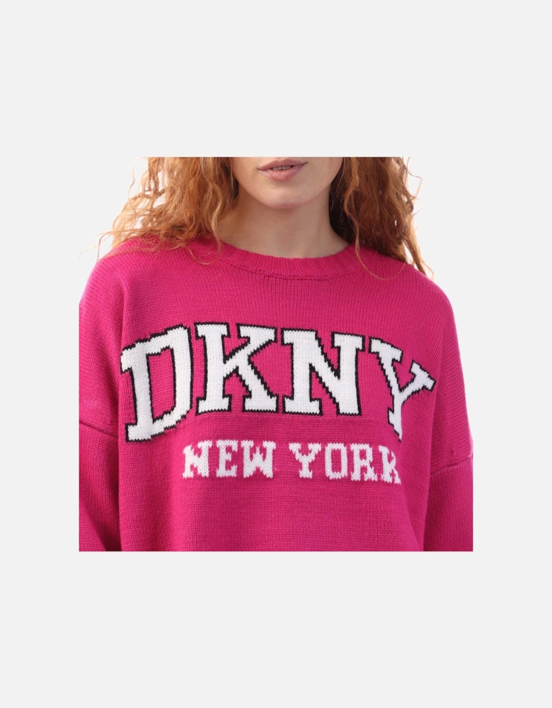 Varsity Logo Intarsia Crew Neck Knit Sweater