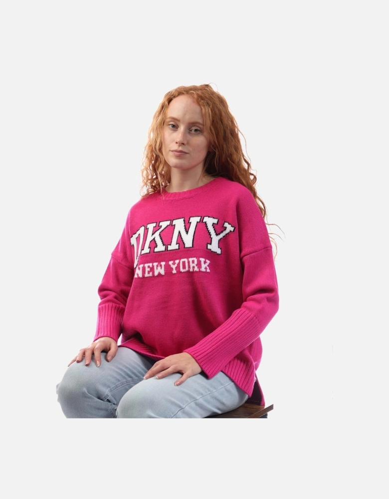 Varsity Logo Intarsia Crew Neck Knit Sweater