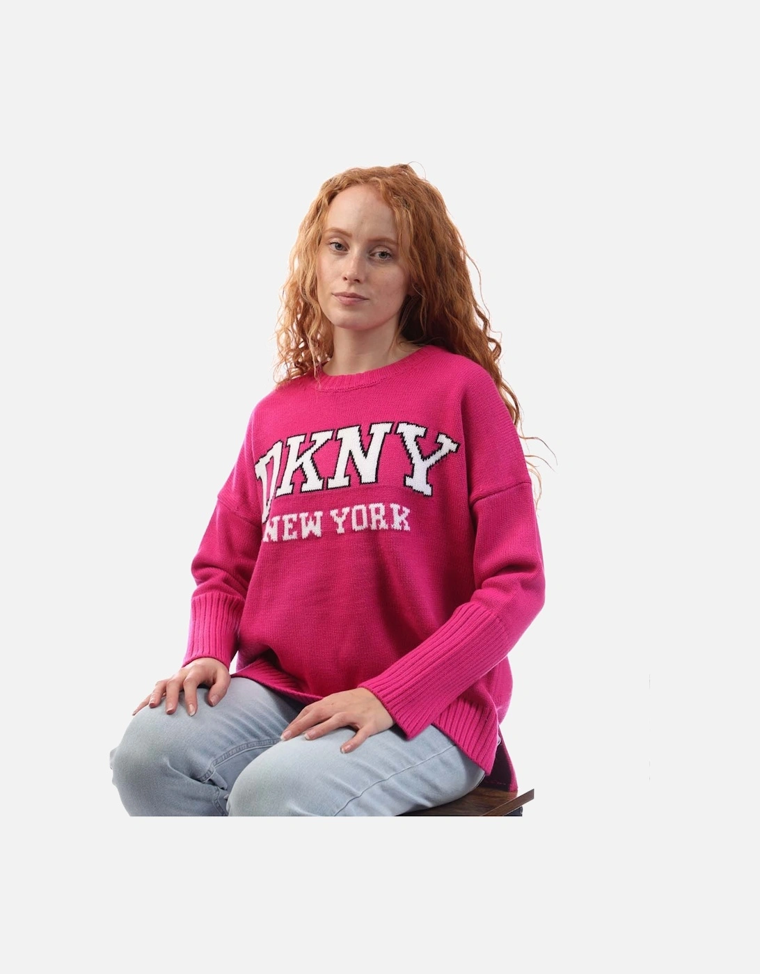 Varsity Logo Intarsia Crew Neck Knit Sweater