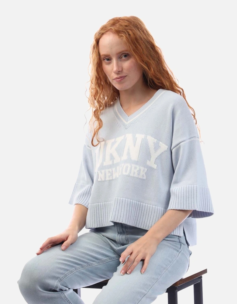 V-Neck Varsity Logo Knit Sweater