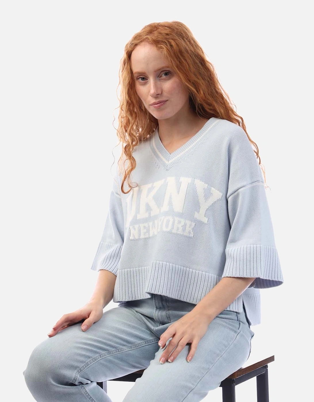 V-Neck Varsity Logo Knit Sweater