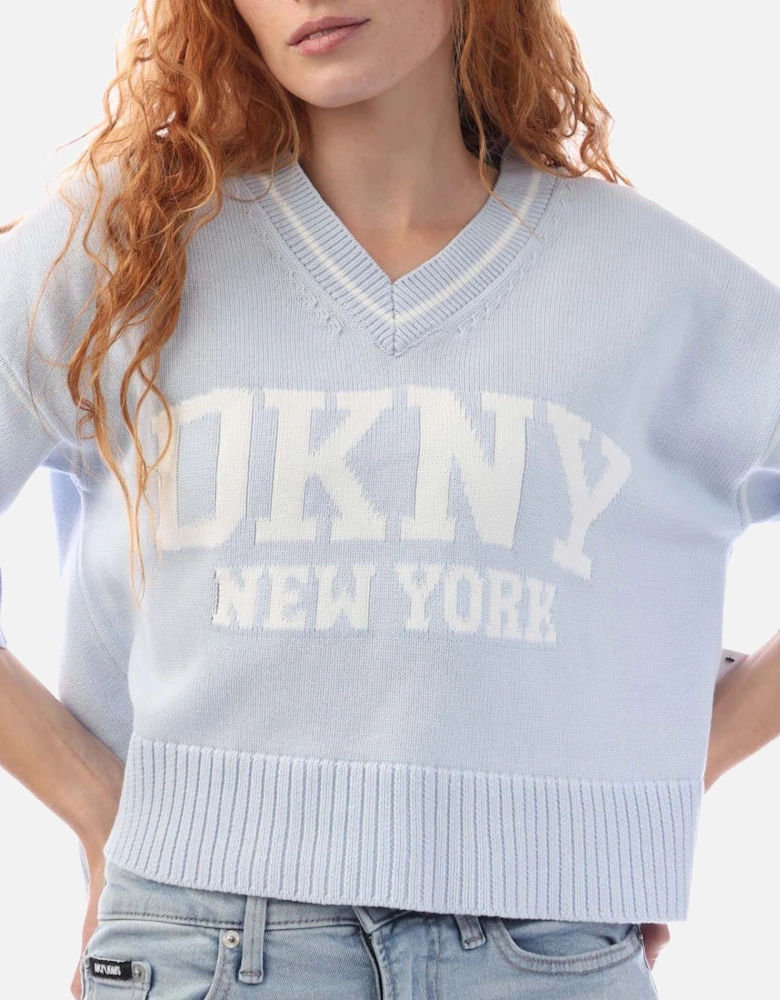 V-Neck Varsity Logo Knit Sweater