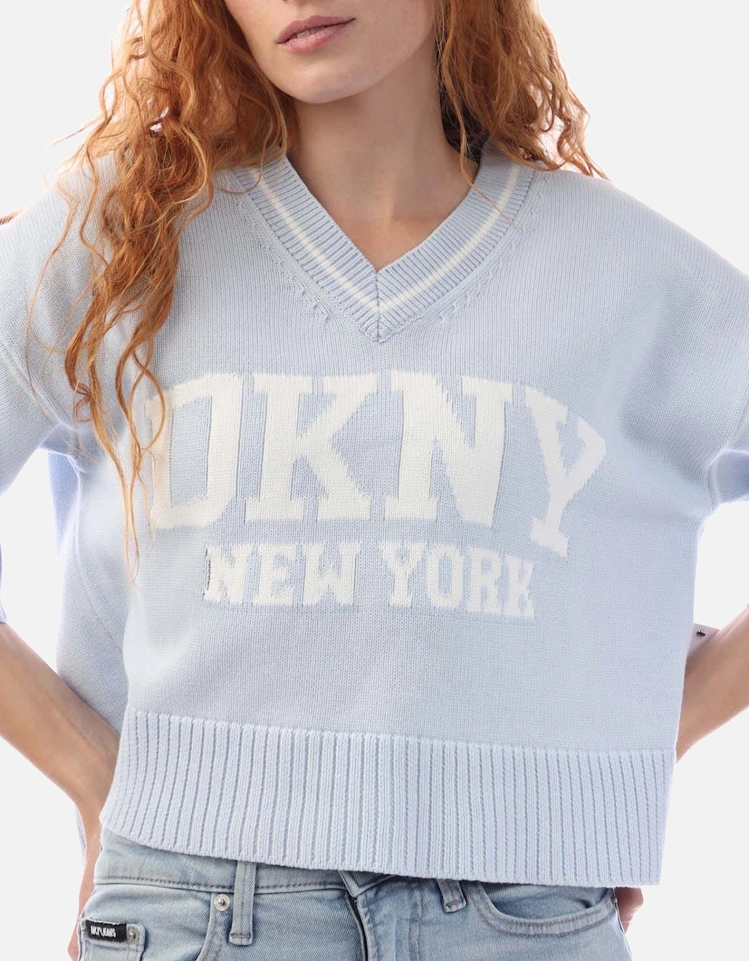 V-Neck Varsity Logo Knit Sweater