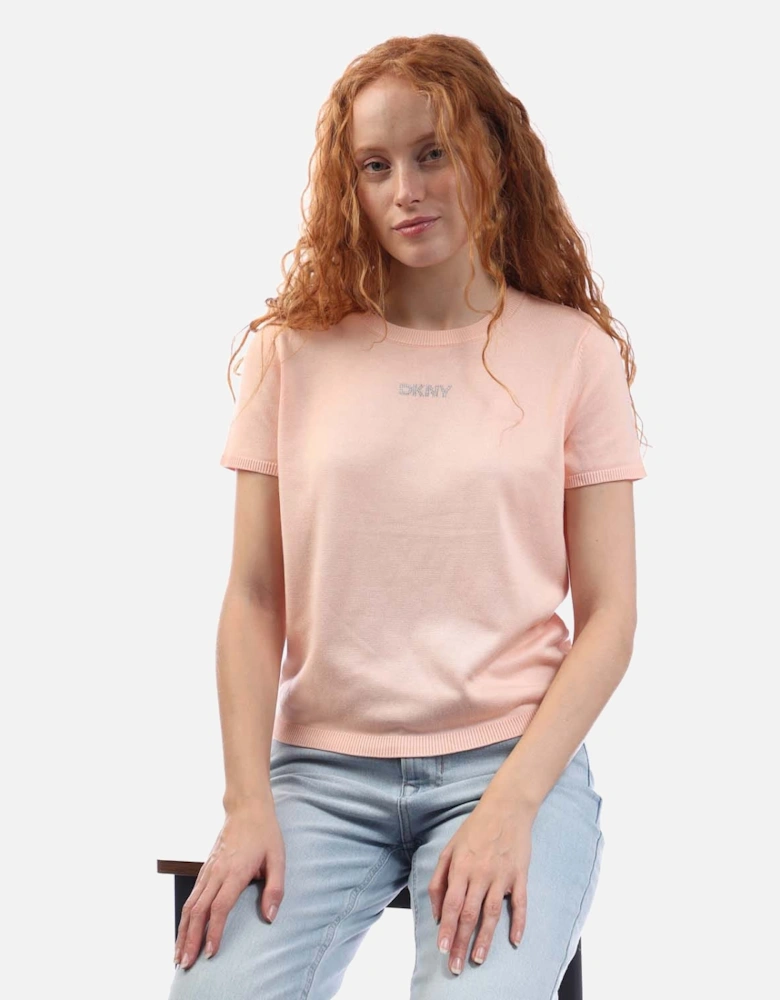 Short Sleeve Rhinestone Knit Sweater