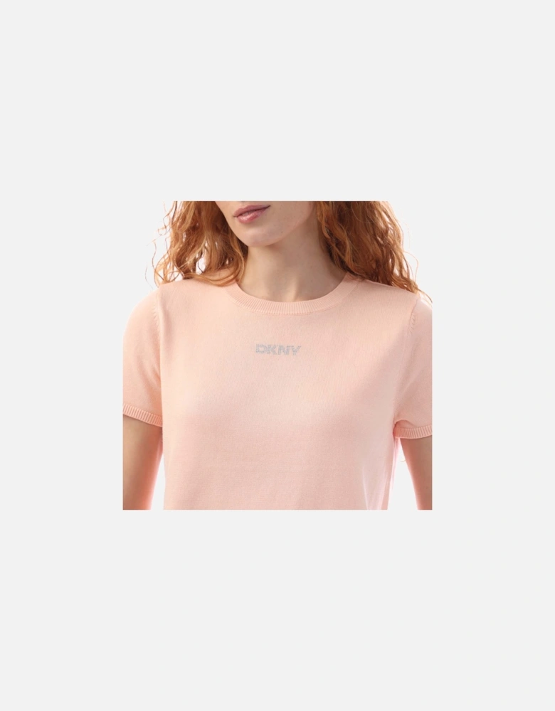 Short Sleeve Rhinestone Knit Sweater