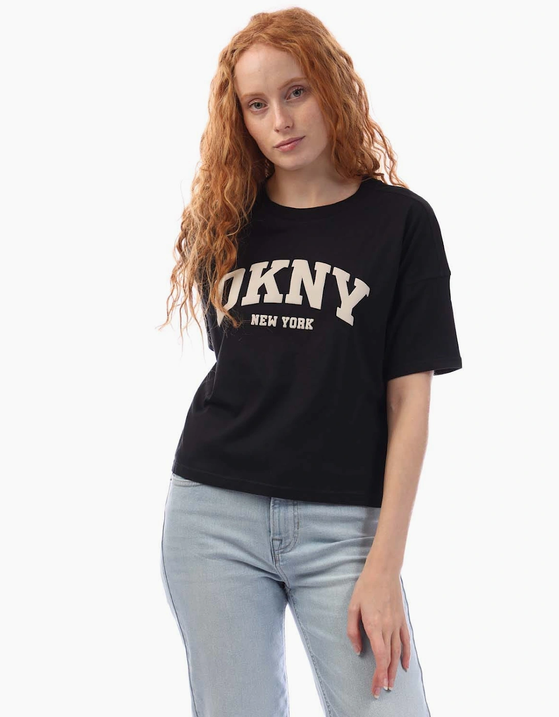 DKNY Women's Variety Puff Logo Crop T - Shirt - Black - Size: 14