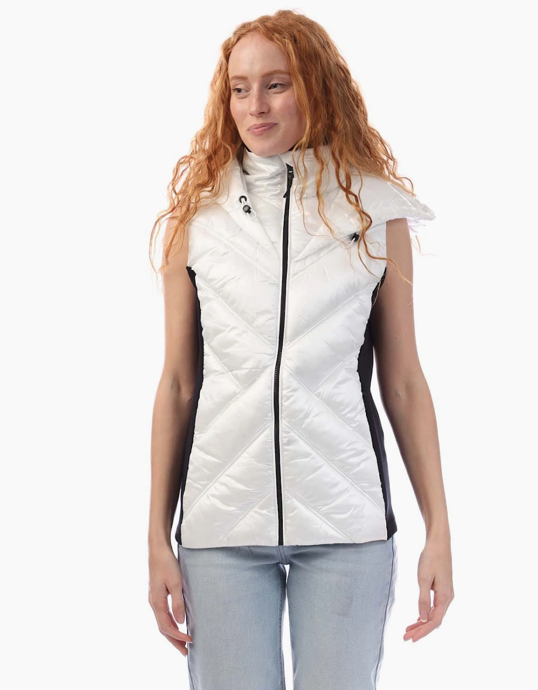 DKNY Women's Hooded Puffer Vest - White - Size: 10/8