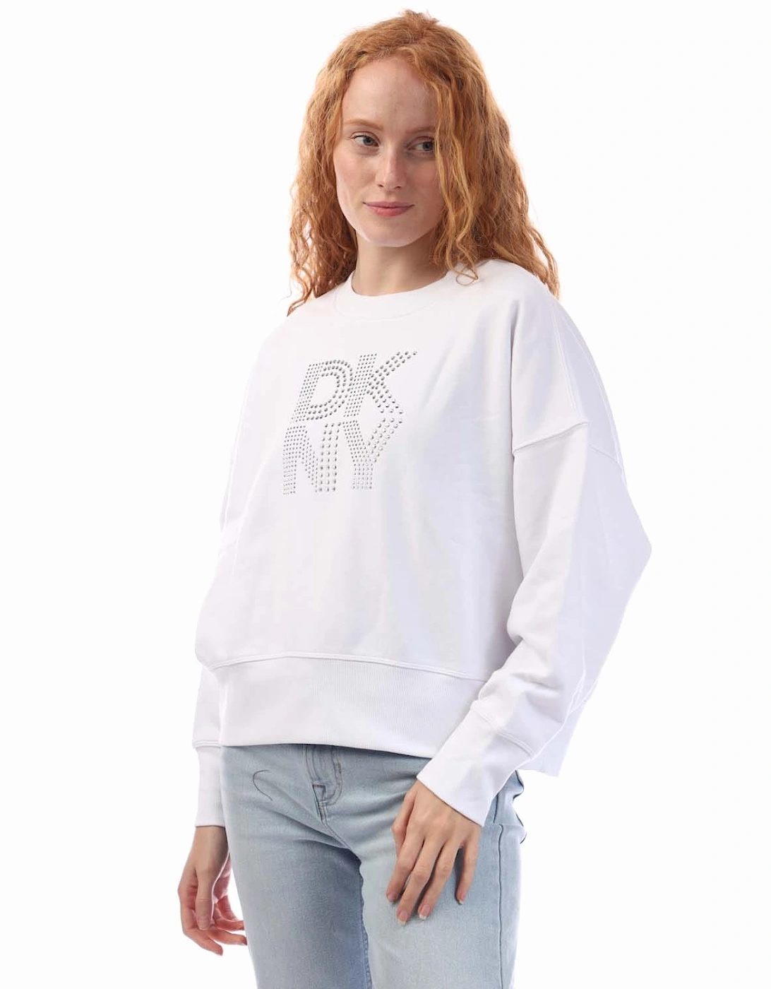 Mixed Rhinestone Stud Logo Crew Sweat Shirt, 5 of 4