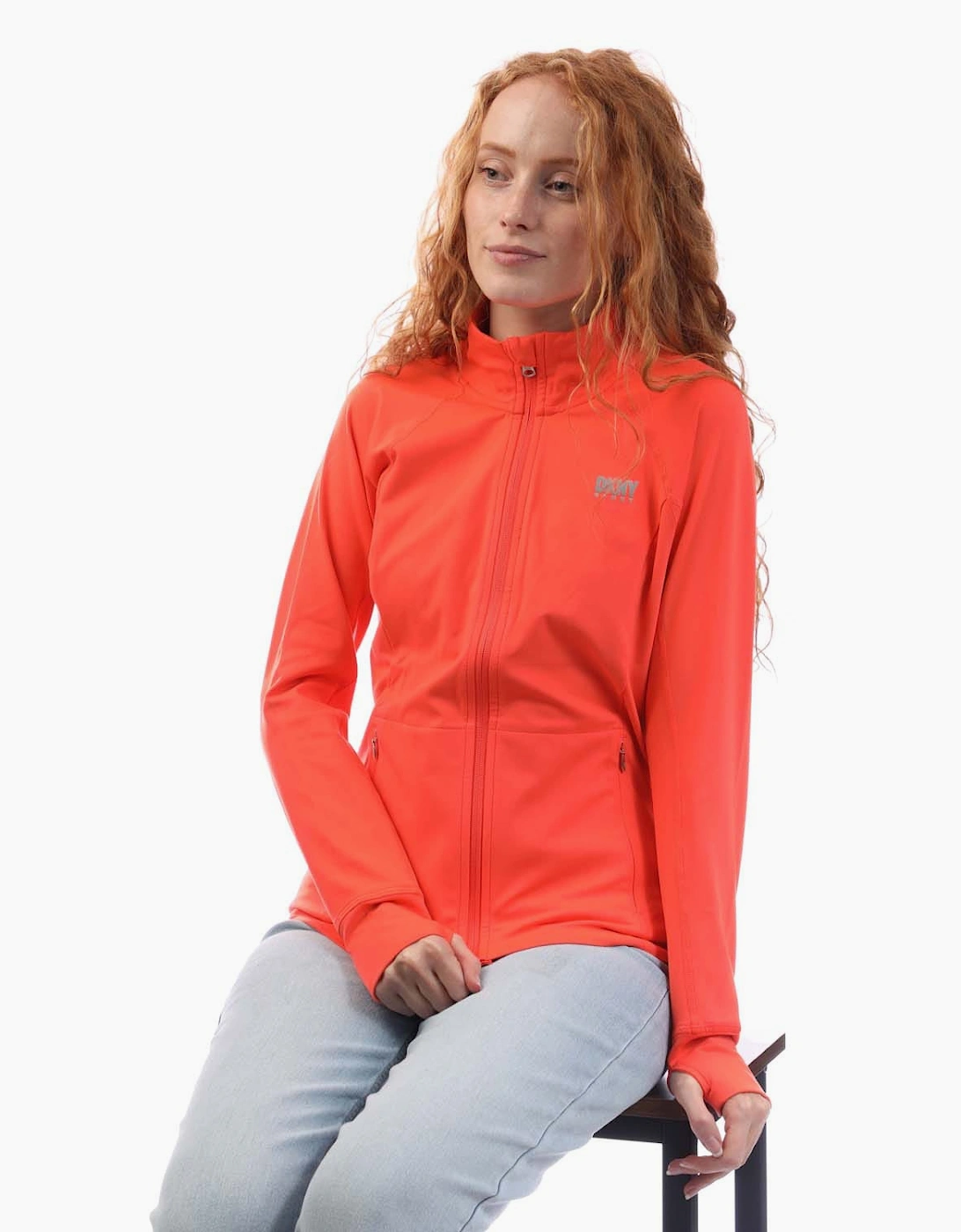 DKNY Women's Balance Compression Full Zip Sweat Jacket - Orange - Size: 14