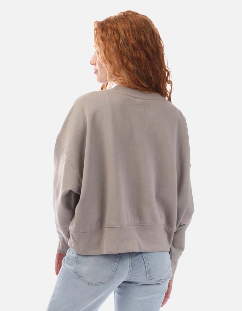 Mixed Rhinestone Stud Logo Crew Sweat Shirt