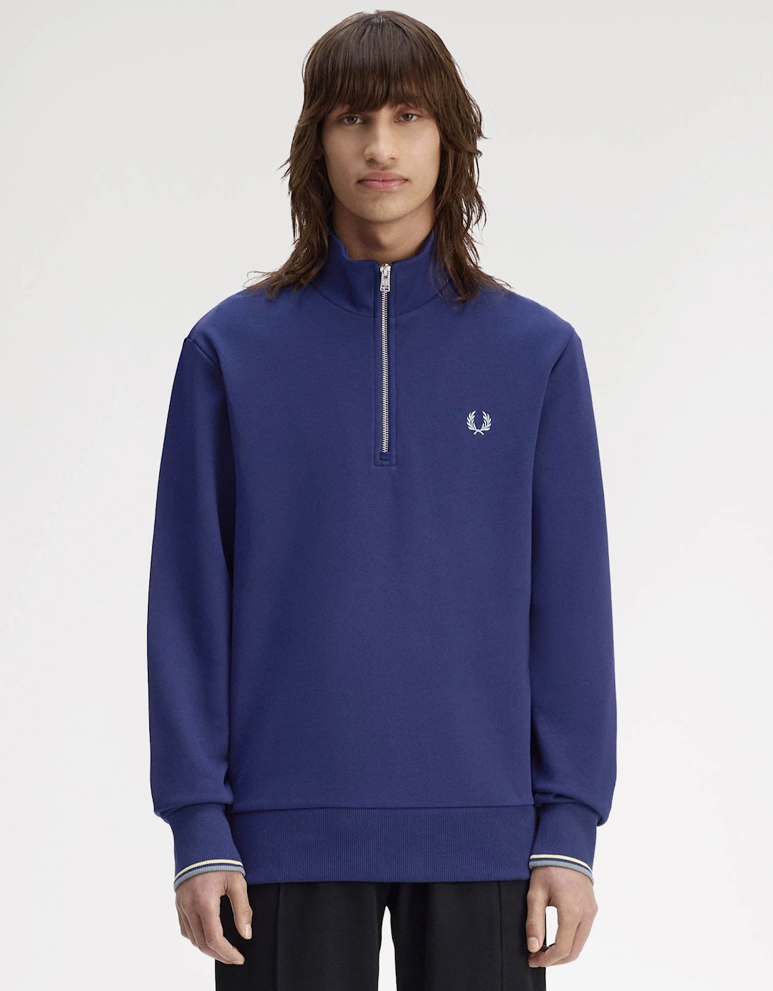 Men's Fred Perry Mens Half Zip Sweatshirt - French Navy/Champion's Gold/Stockport Blue 48A - Size: 40