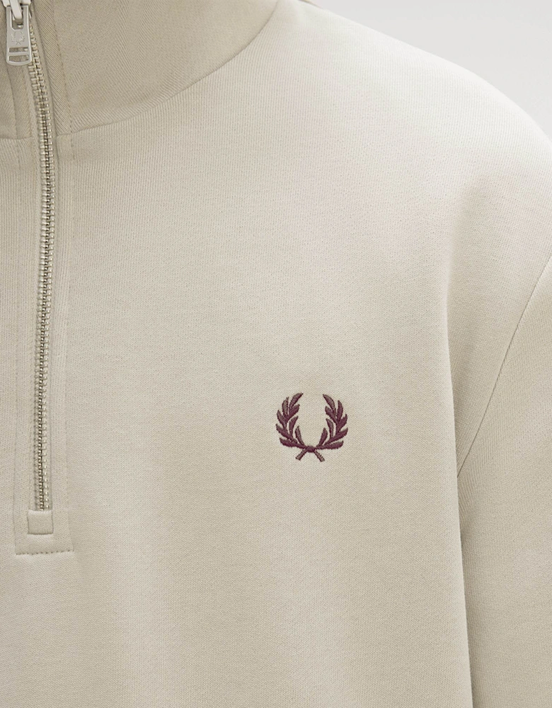 Mens Half Zip Sweatshirt - Warm Oat/Court Green/Burnt Tobacco 50A