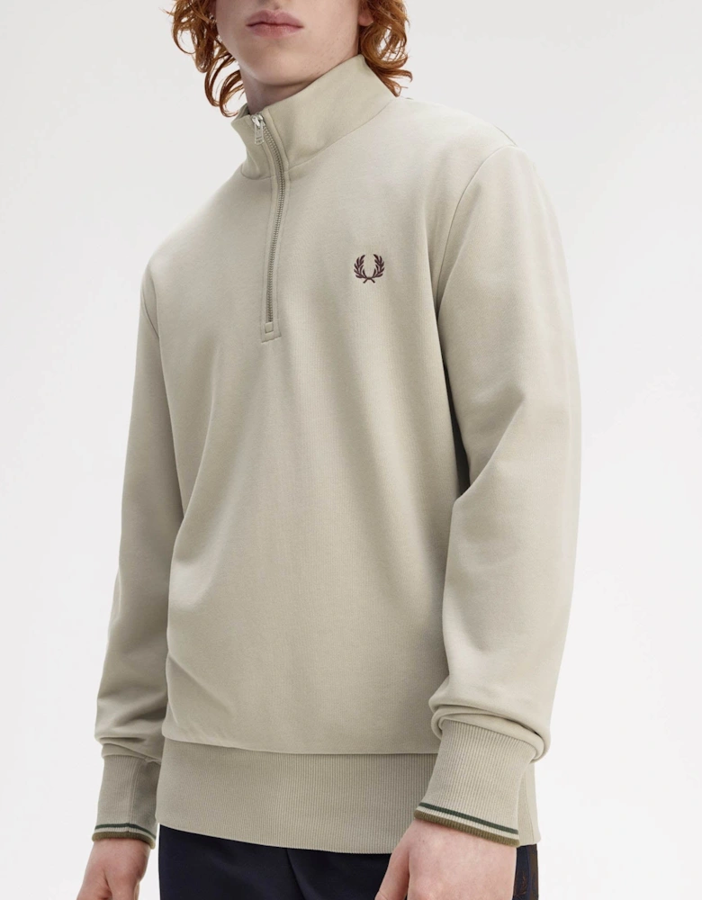Mens Half Zip Sweatshirt - Warm Oat/Court Green/Burnt Tobacco 50A