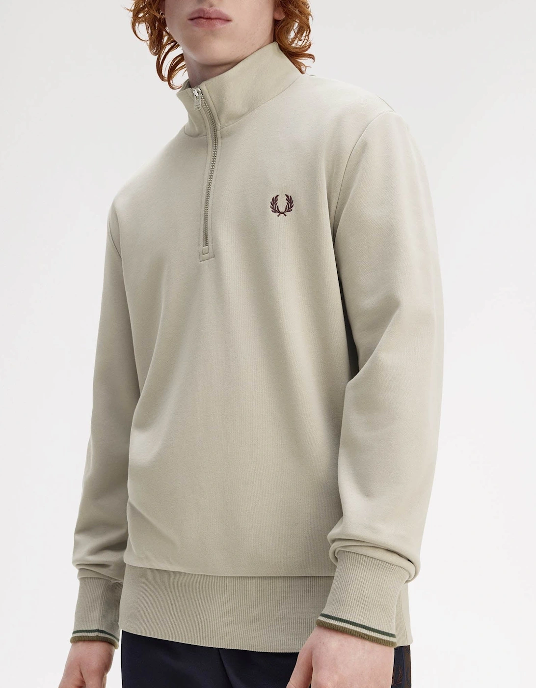 Mens Half Zip Sweatshirt - Warm Oat/Court Green/Burnt Tobacco 50A