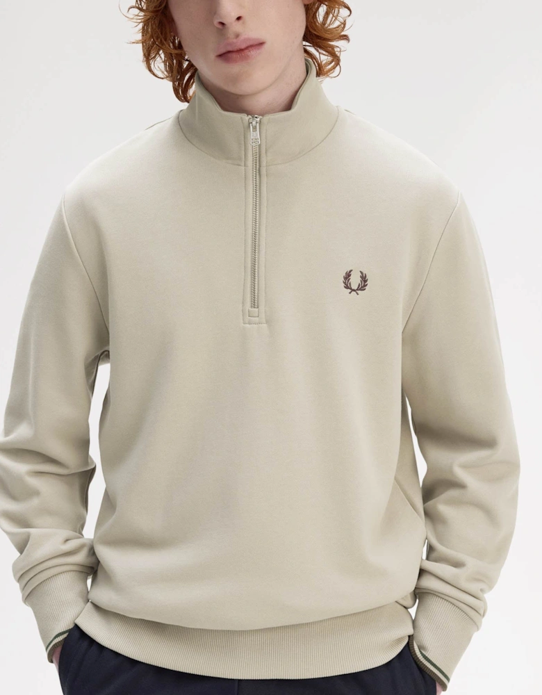 Mens Half Zip Sweatshirt - Warm Oat/Court Green/Burnt Tobacco 50A