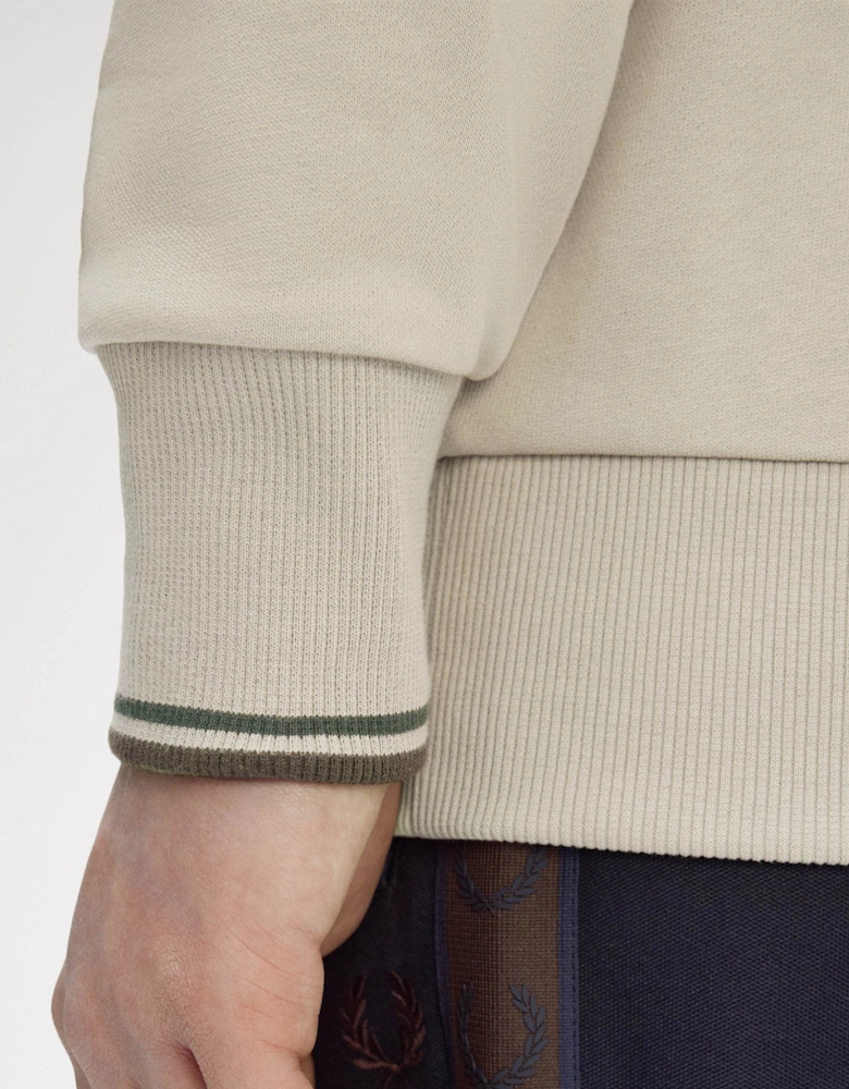 Mens Half Zip Sweatshirt - Warm Oat/Court Green/Burnt Tobacco 50A