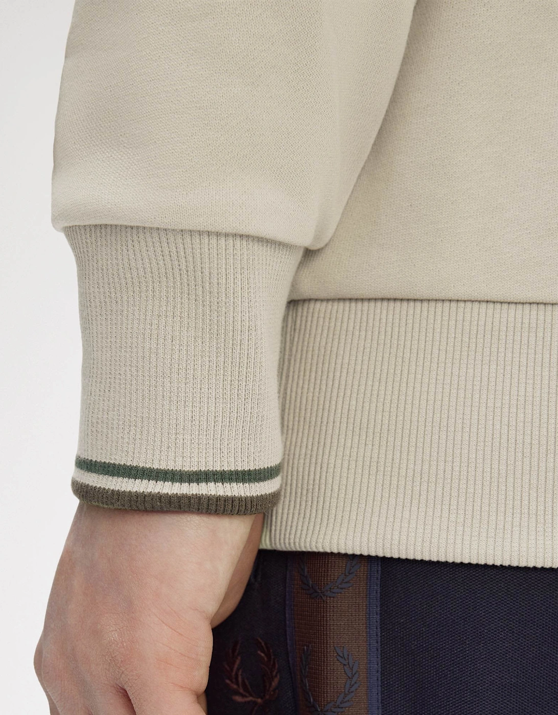 Mens Half Zip Sweatshirt - Warm Oat/Court Green/Burnt Tobacco 50A