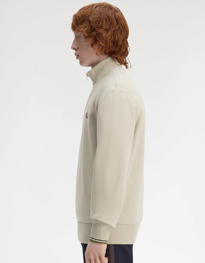 Mens Half Zip Sweatshirt - Warm Oat/Court Green/Burnt Tobacco 50A