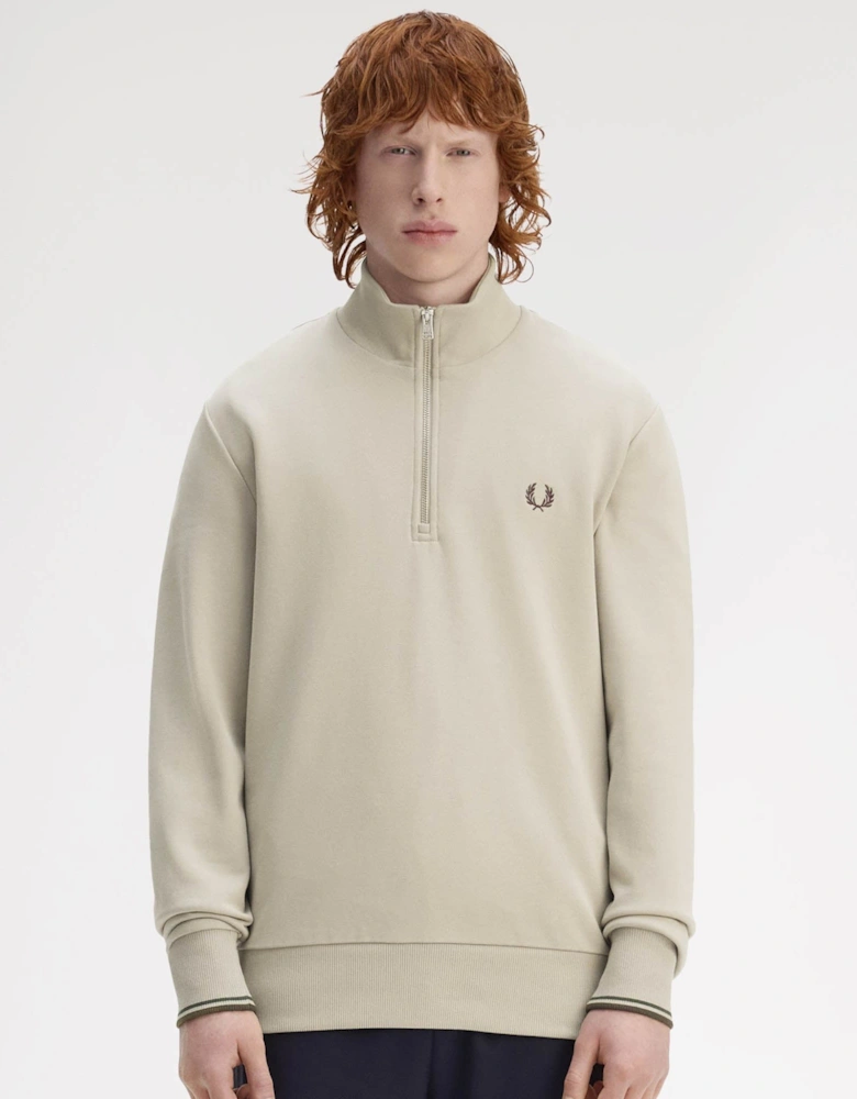 Mens Half Zip Sweatshirt - Warm Oat/Court Green/Burnt Tobacco 50A