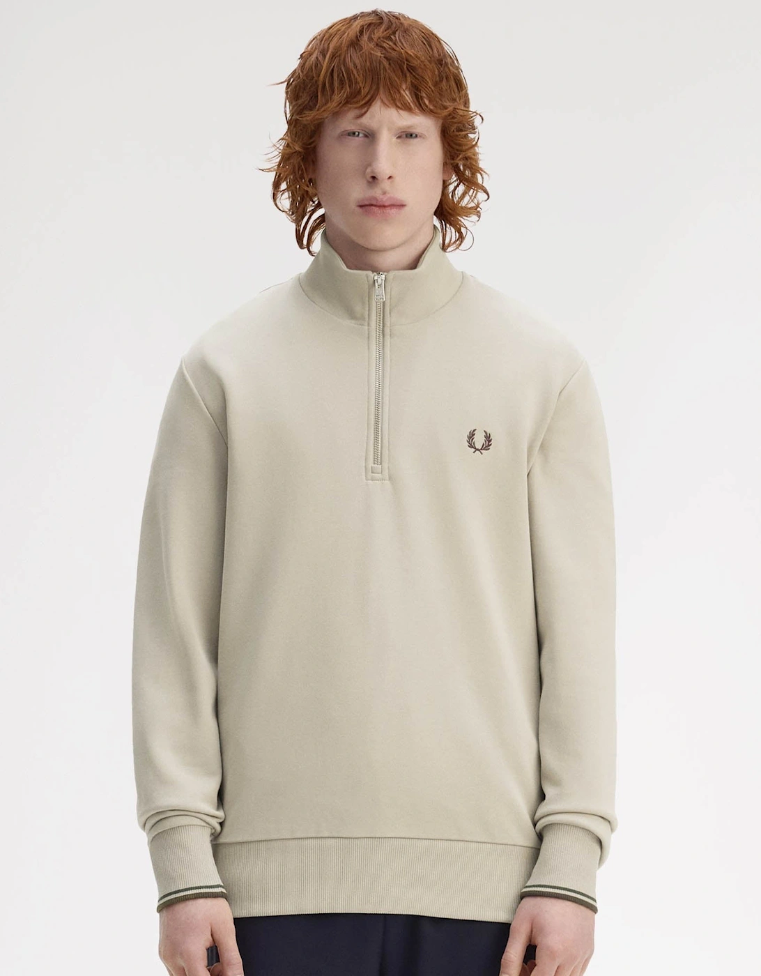 Mens Half Zip Sweatshirt - Warm Oat/Court Green/Burnt Tobacco 50A, 8 of 7