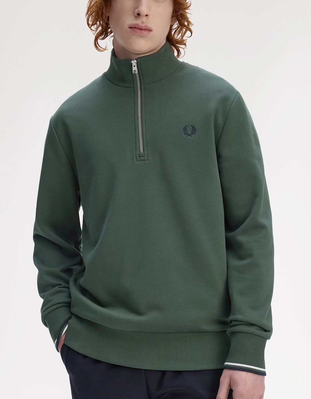 Mens Half Zip Sweatshirt - Court Green/Snow White/Navy 53A