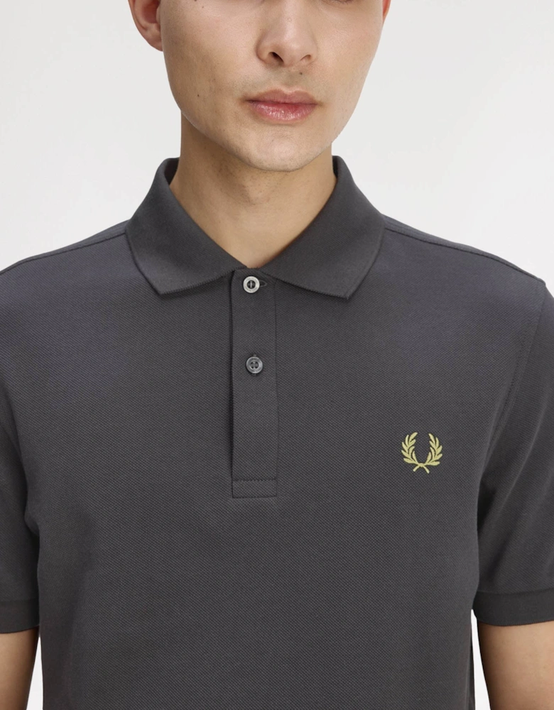 Mens Plain Signature Polo Shirt - Anchor Grey/Tennis Ball Yellow 58A