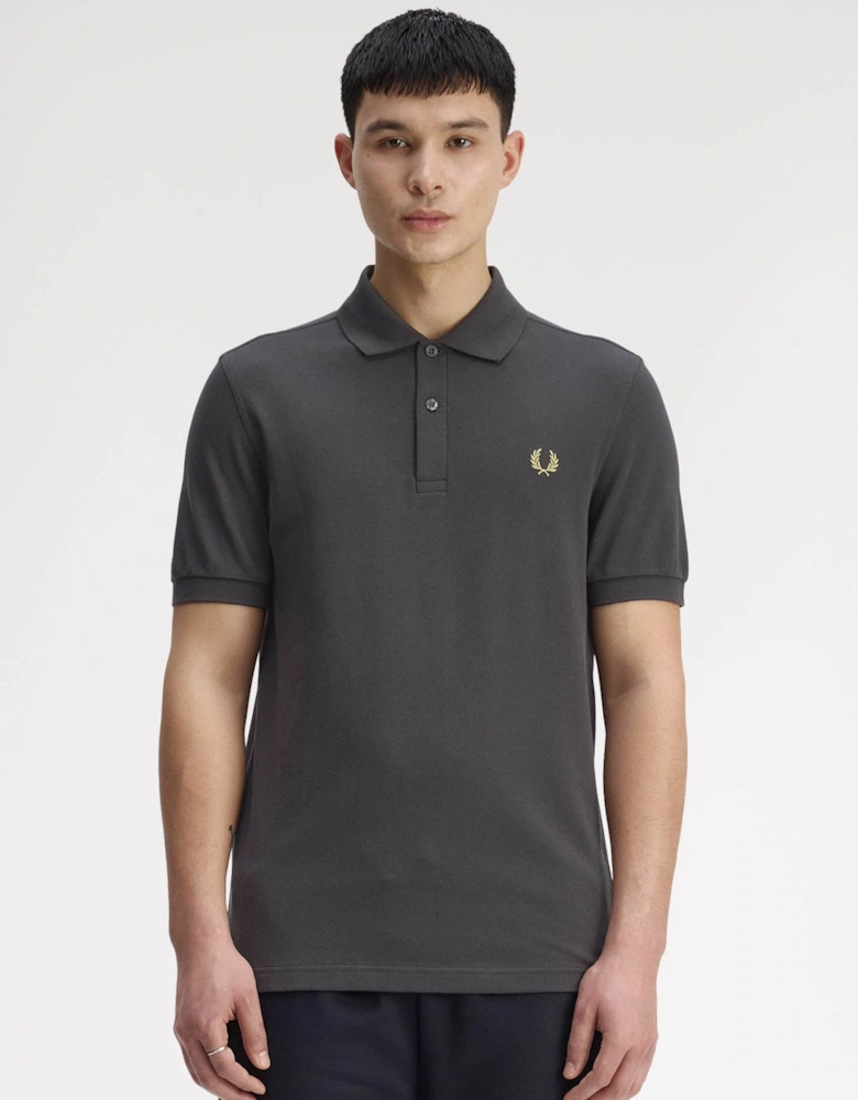 Mens Plain Signature Polo Shirt - Anchor Grey/Tennis Ball Yellow 58A