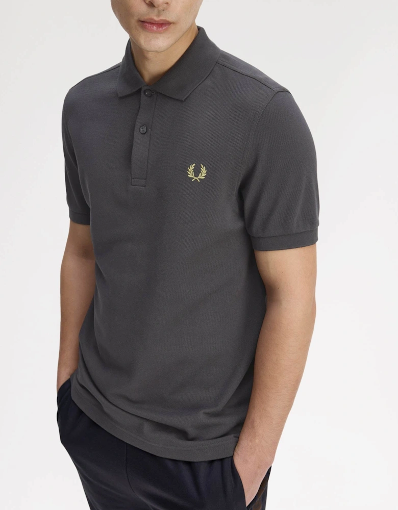 Mens Plain Signature Polo Shirt - Anchor Grey/Tennis Ball Yellow 58A