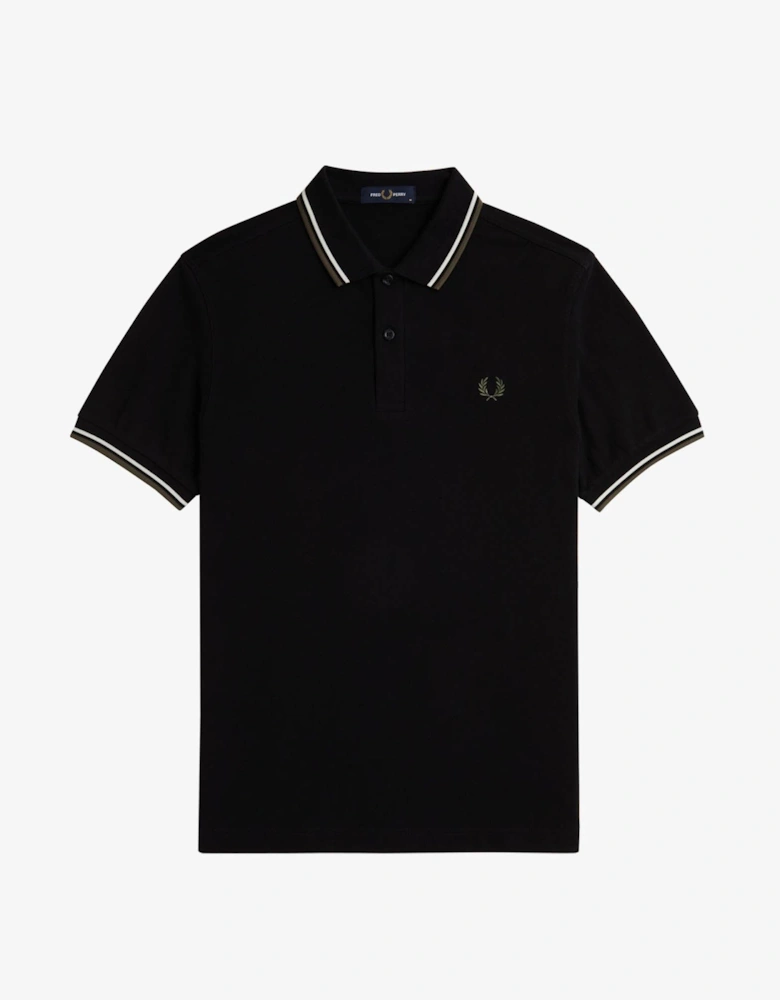Mens Twin Tipped Signature Polo Shirt - Black/Ecru/Laurel Wreath Green W54