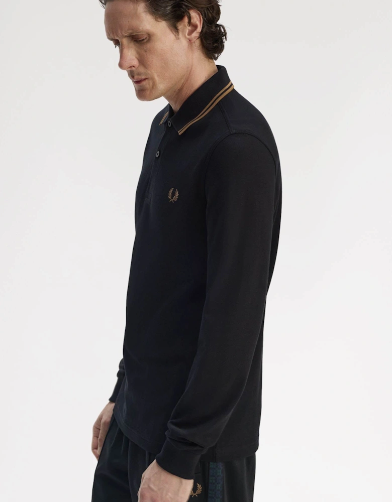 Mens Long Sleeve Twin Tipped Polo Shirt - Black/Shaded Stone S77