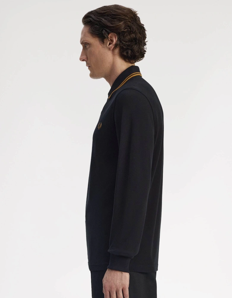Mens Long Sleeve Twin Tipped Polo Shirt - Black/Shaded Stone S77