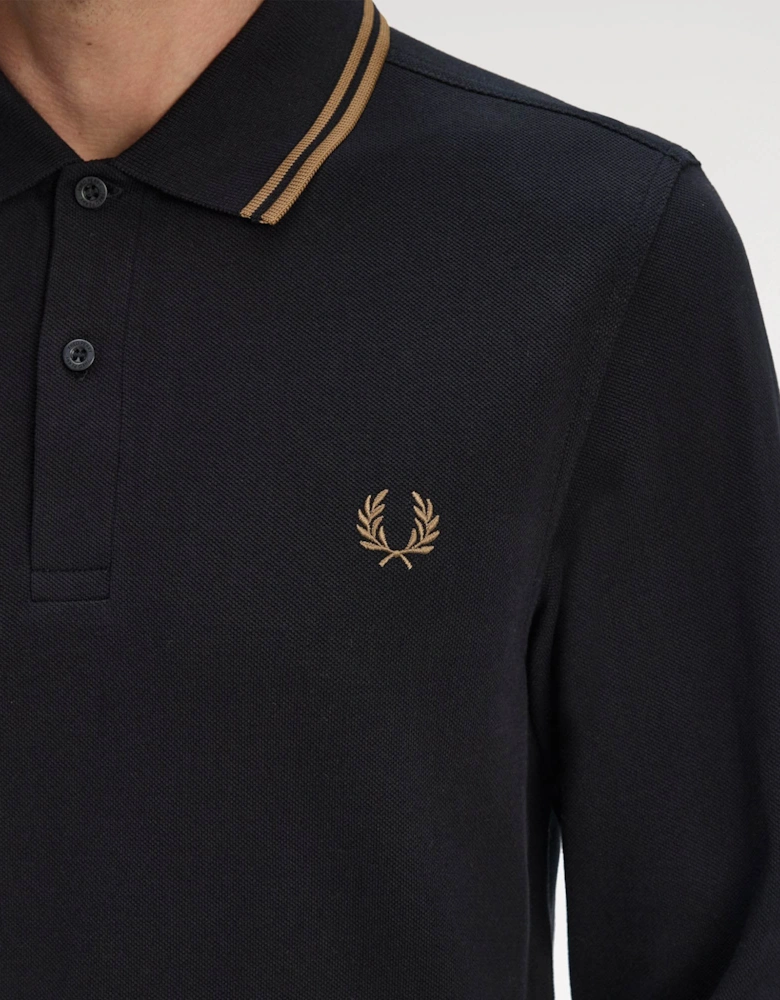 Mens Long Sleeve Twin Tipped Polo Shirt - Black/Shaded Stone S77