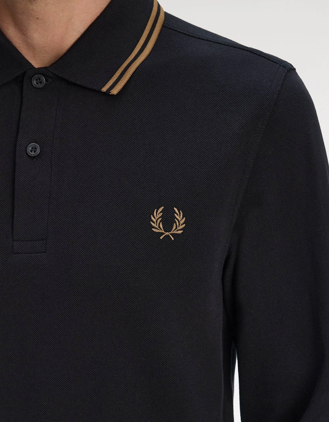 Mens Long Sleeve Twin Tipped Polo Shirt - Black/Shaded Stone S77