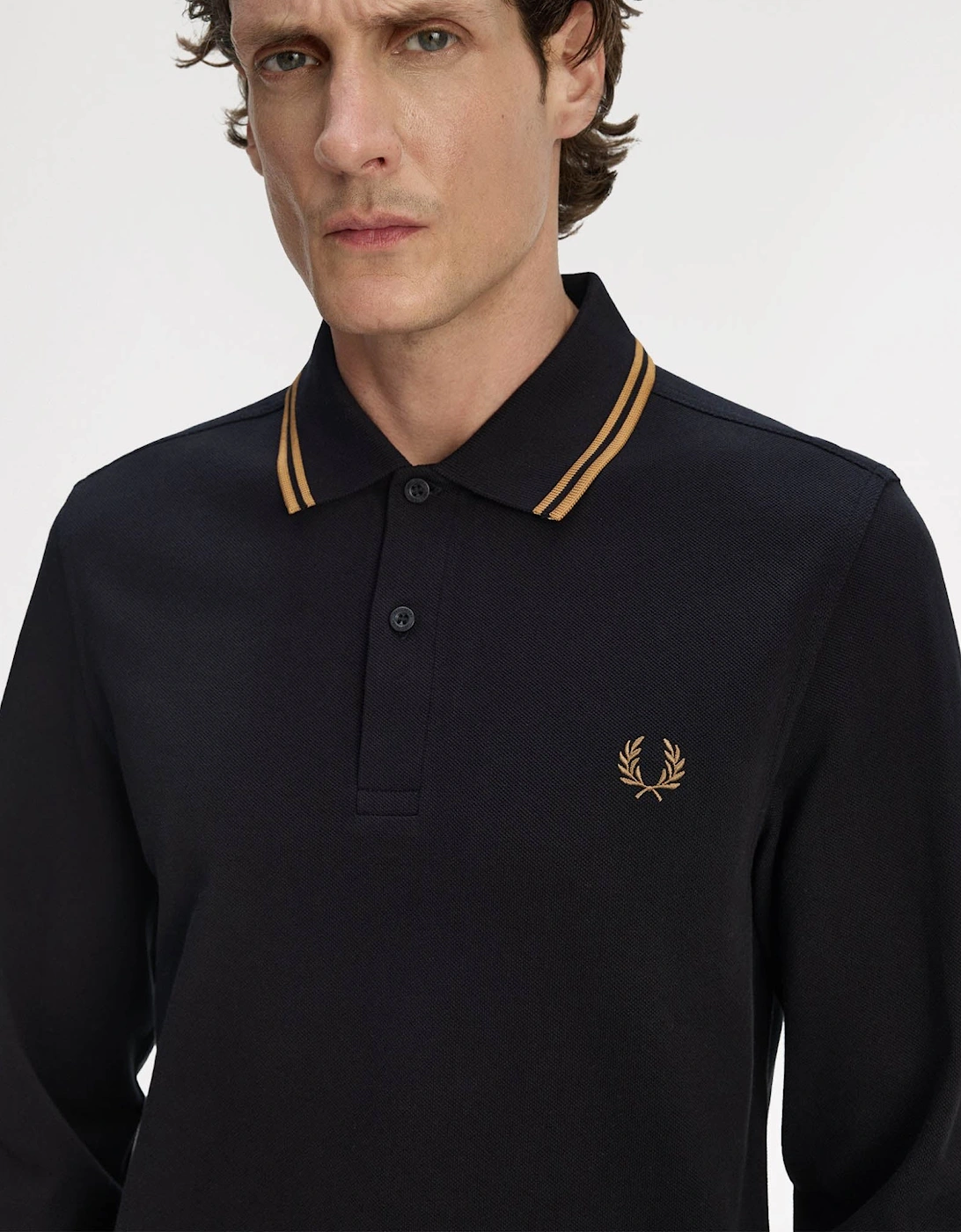 Mens Long Sleeve Twin Tipped Polo Shirt - Black/Shaded Stone S77