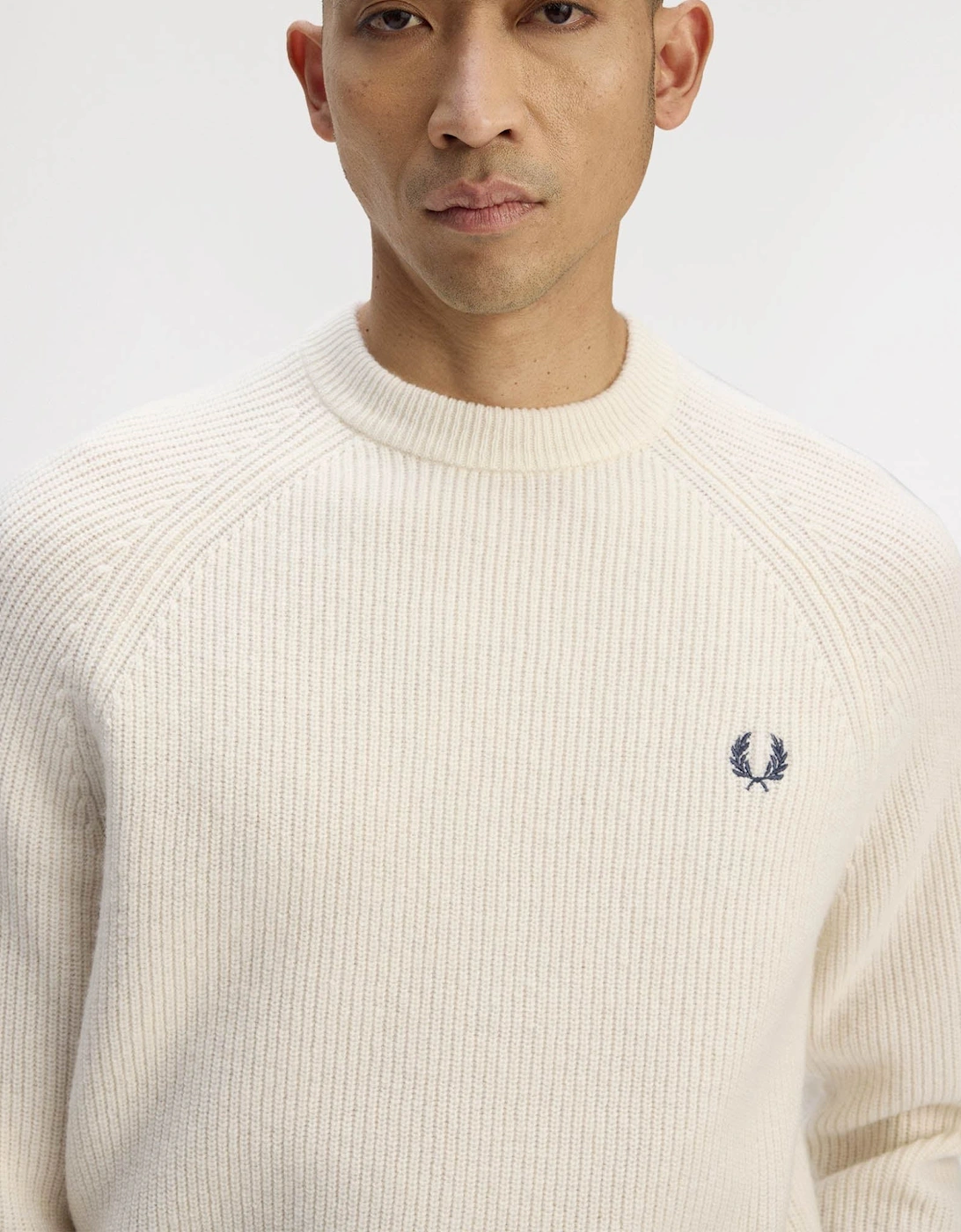 Mens Lambswool Raglan Jumper - Ecru 560