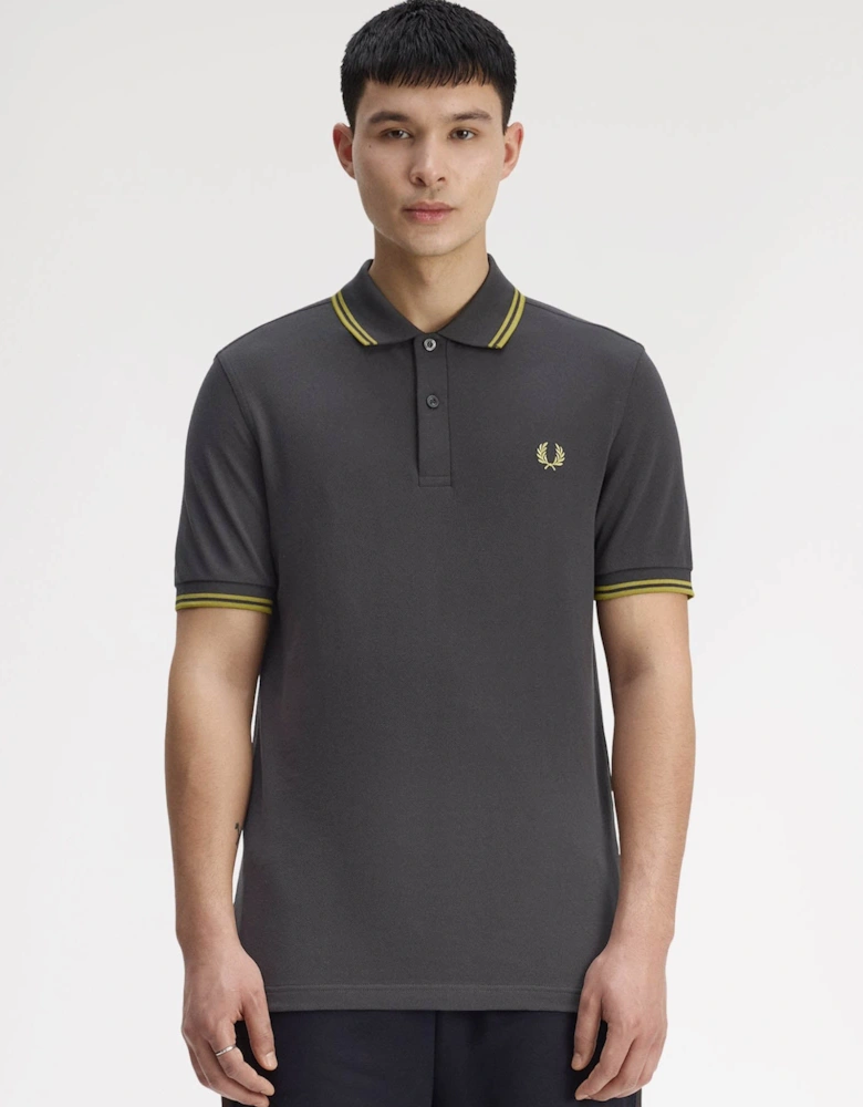 Mens Twin Tipped Signature Polo Shirt - Anchor Grey/Tennis Ball Yellow 58A
