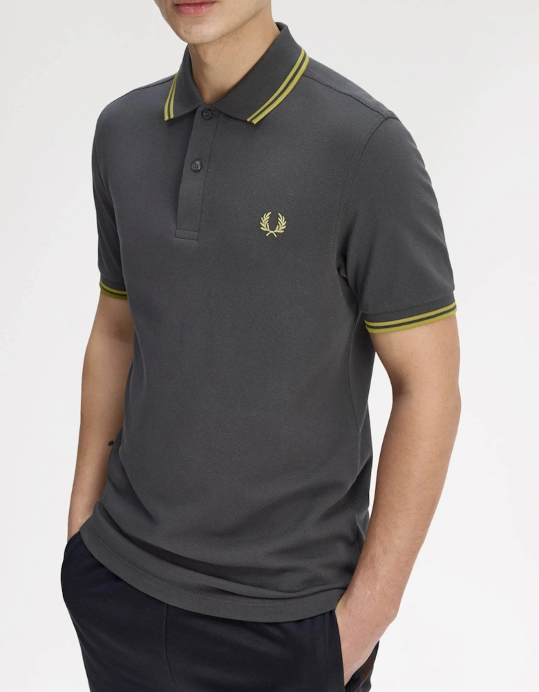 Mens Twin Tipped Signature Polo Shirt - Anchor Grey/Tennis Ball Yellow 58A