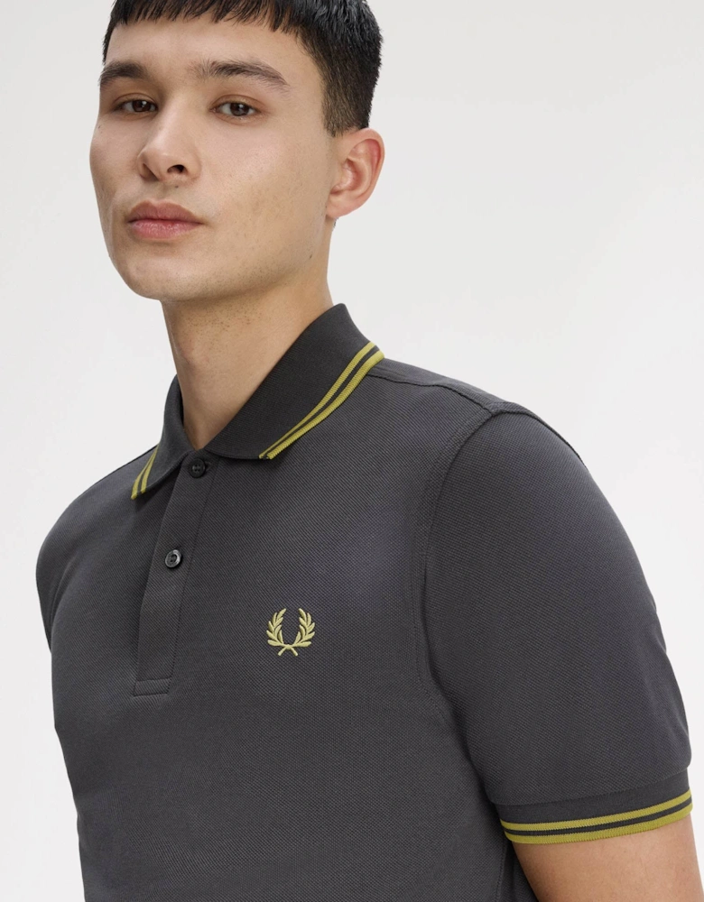Mens Twin Tipped Signature Polo Shirt - Anchor Grey/Tennis Ball Yellow 58A