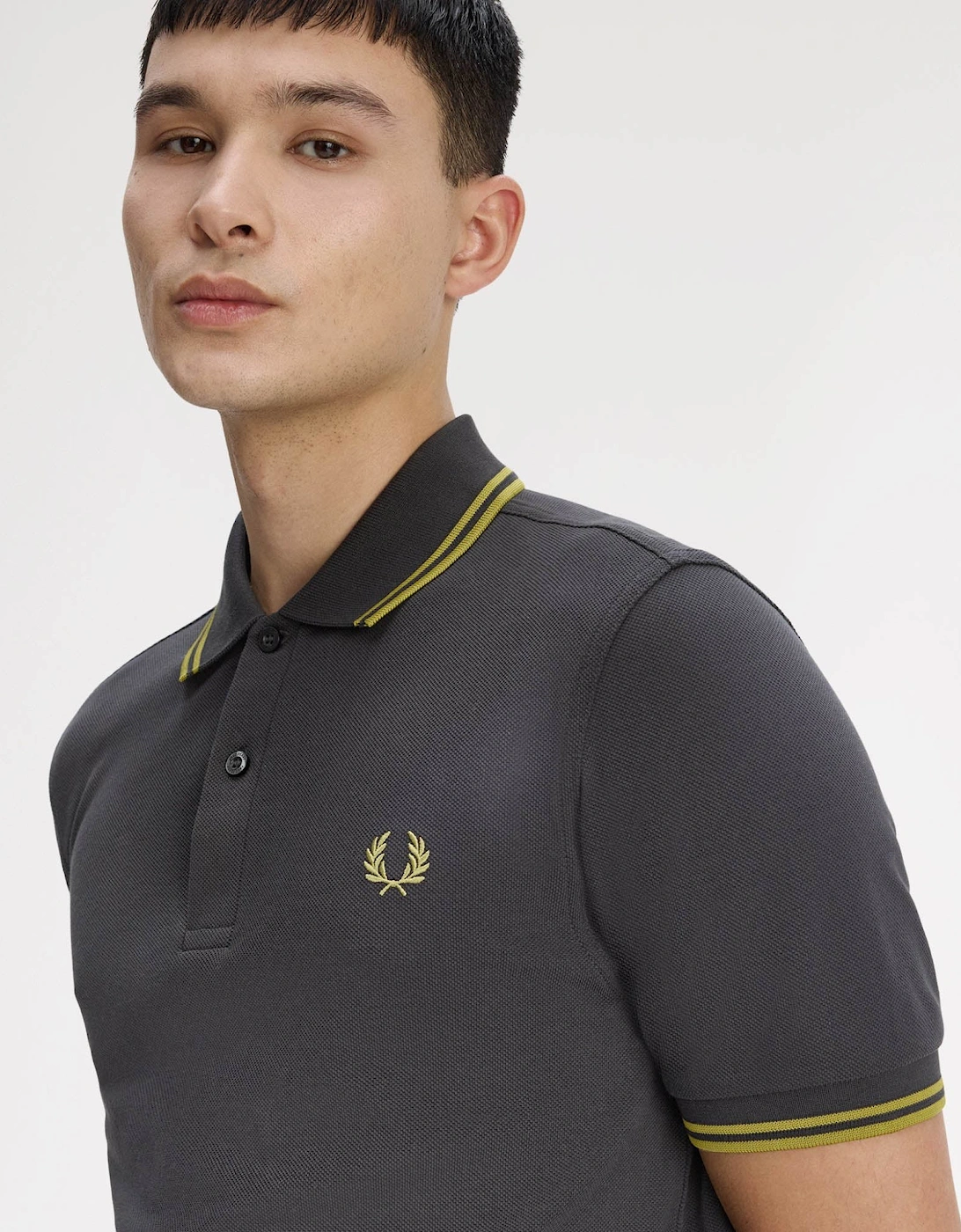 Mens Twin Tipped Signature Polo Shirt - Anchor Grey/Tennis Ball Yellow 58A