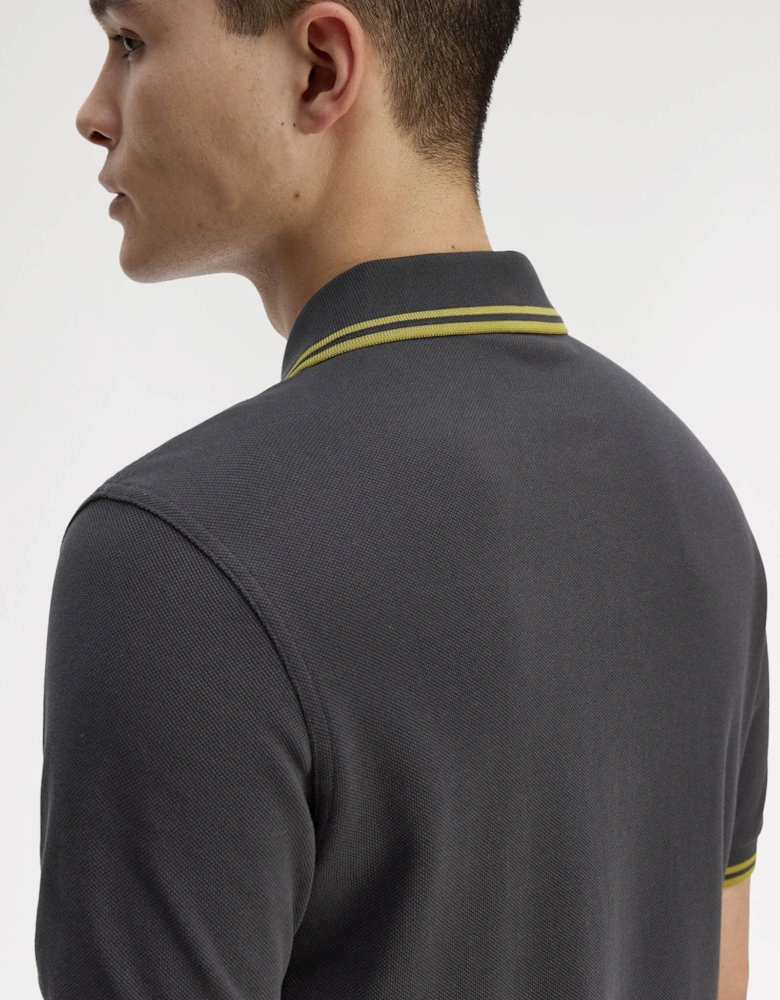 Mens Twin Tipped Signature Polo Shirt - Anchor Grey/Tennis Ball Yellow 58A