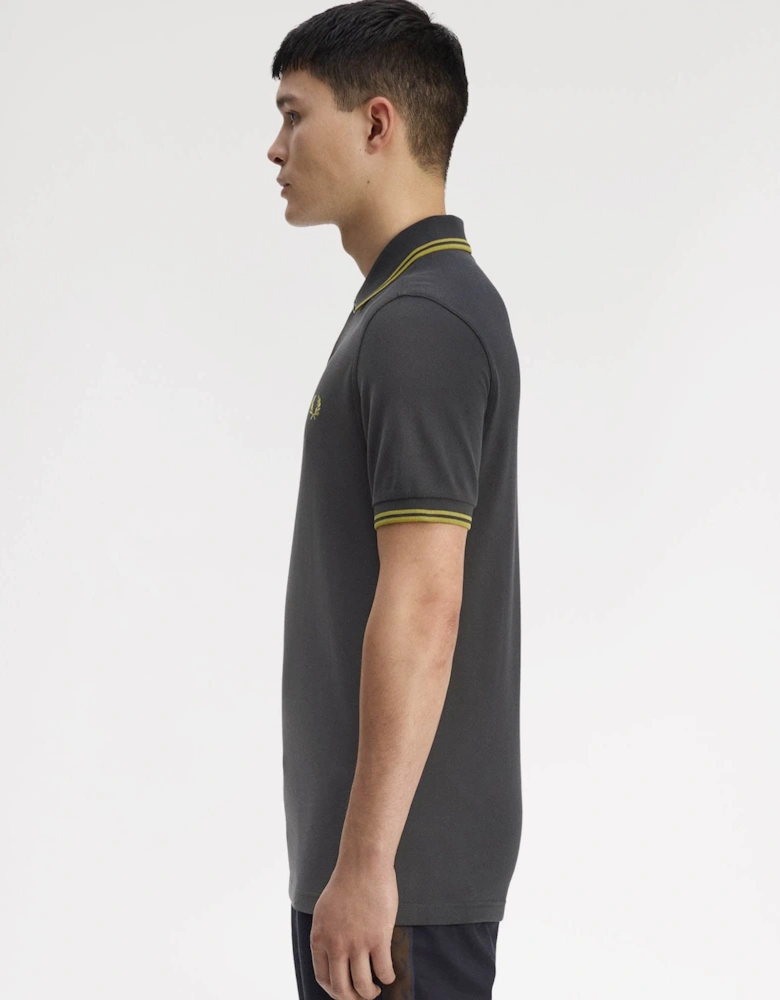 Mens Twin Tipped Signature Polo Shirt - Anchor Grey/Tennis Ball Yellow 58A